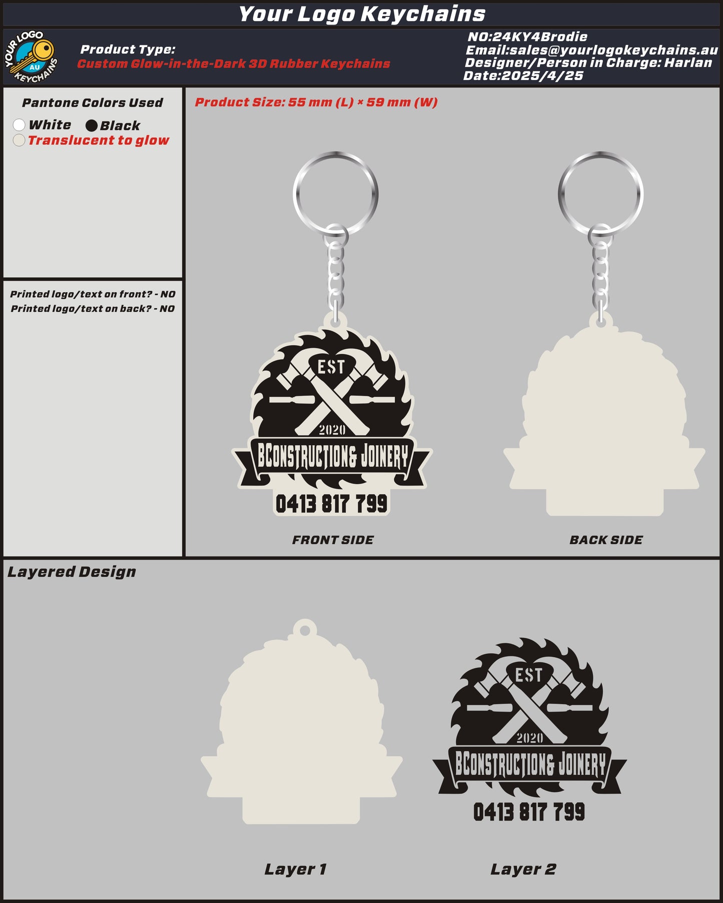 CUSTOM 3D Rubber Glowing Keychain - 24KY4Brodie0425