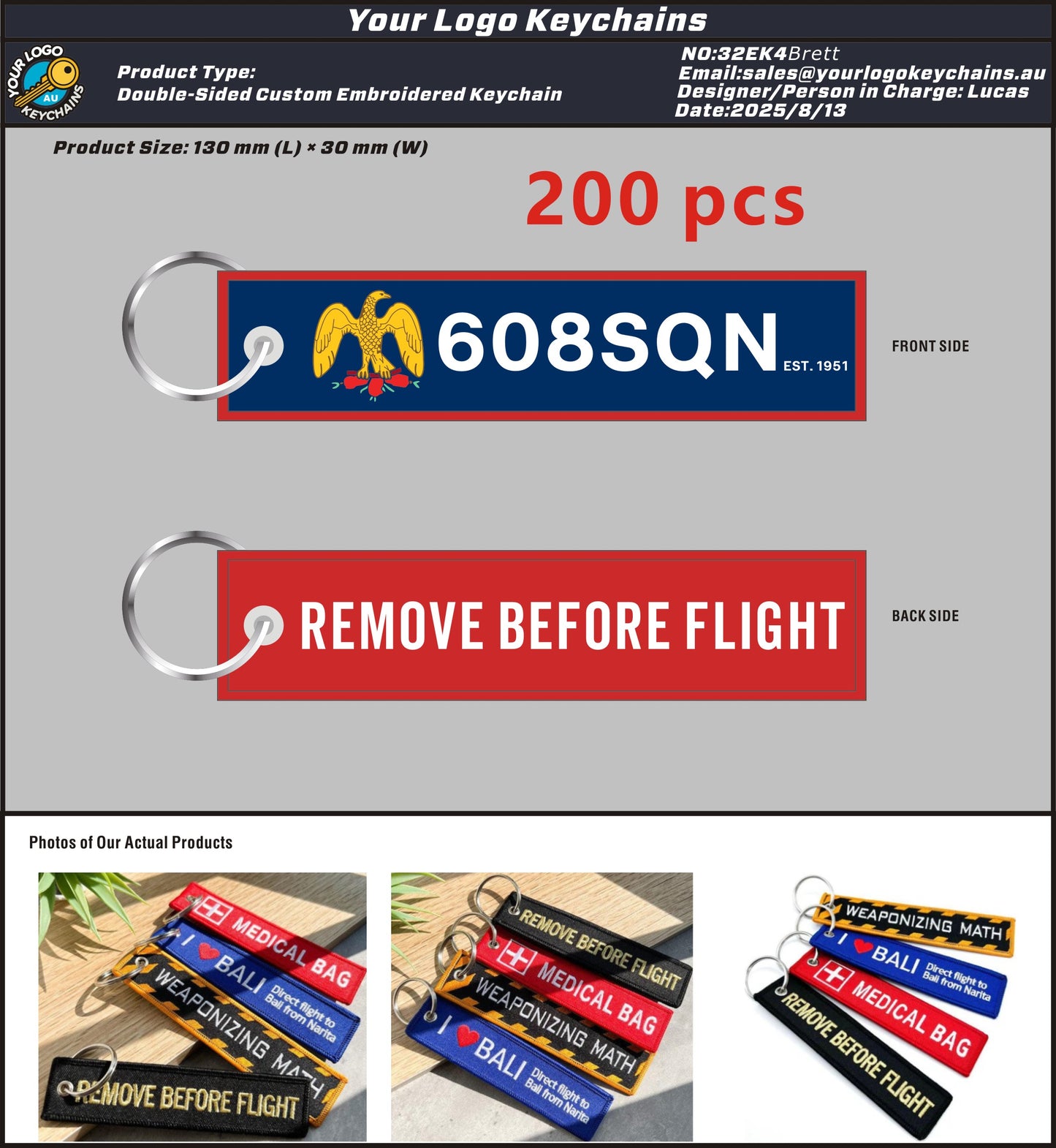 Double Sided Embroidered Keychain 32EK4Brett 20250811