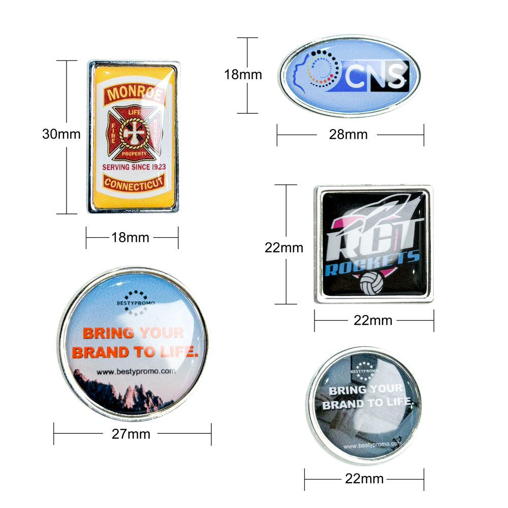 Custom Metal Shoe Charm with Doming Sticker