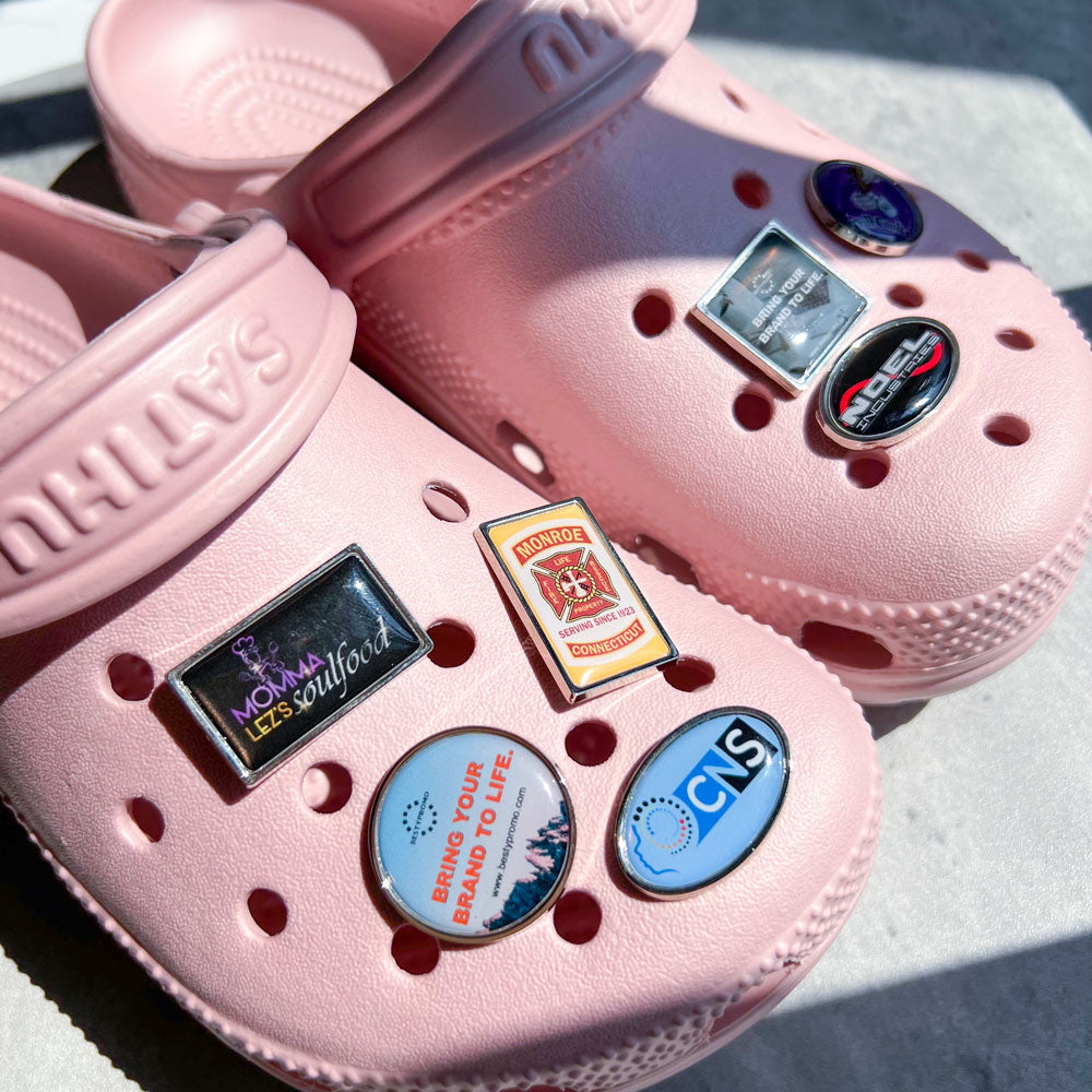 Custom Metal Shoe Charm with Doming Sticker