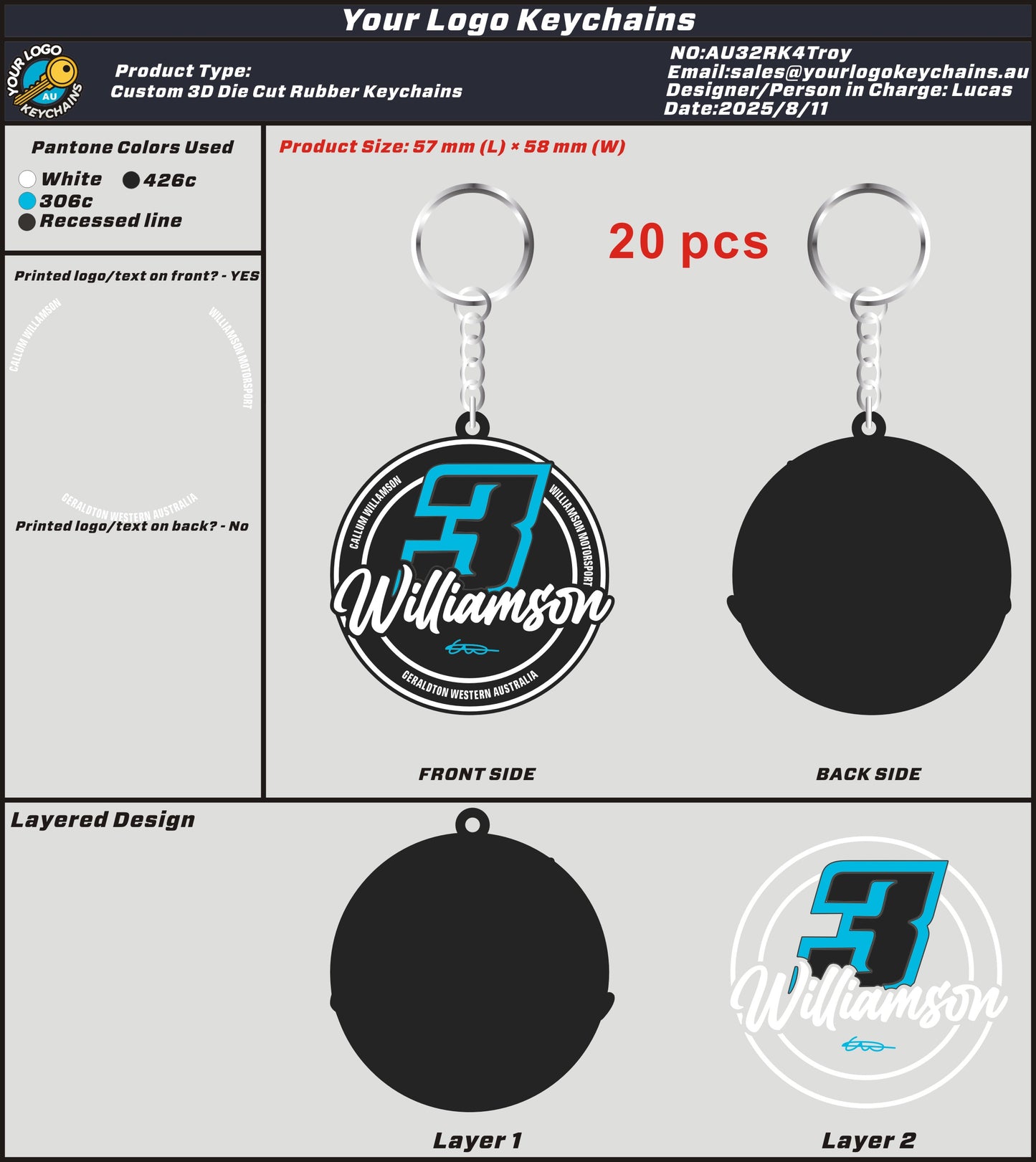 3D Rubber Keychain -Single Side 32RK4Troy 20250811