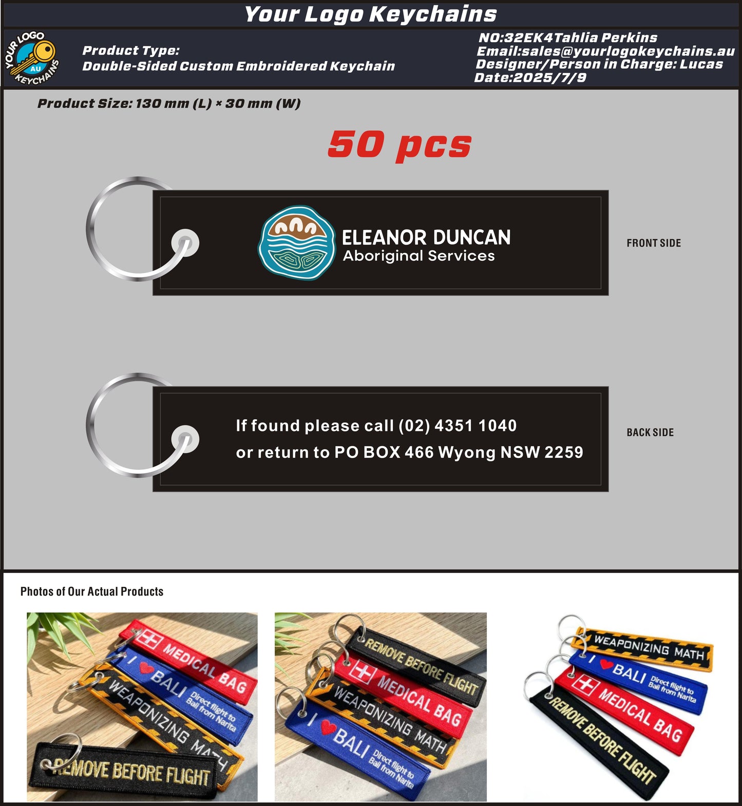 Double Sided Embroidered Keychain 32EK4Tahlia Perkins 20250708