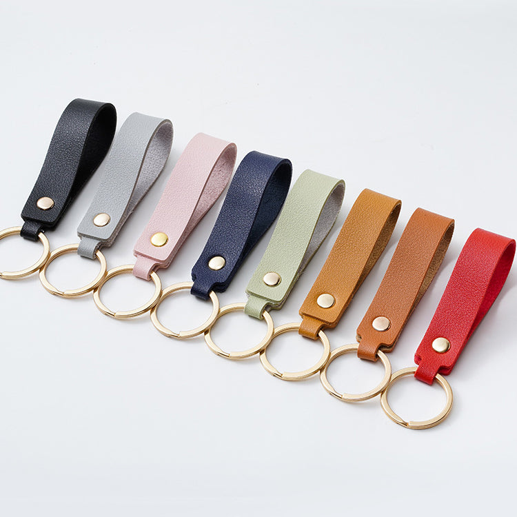 Litchi Grain Leather Cord Keychain