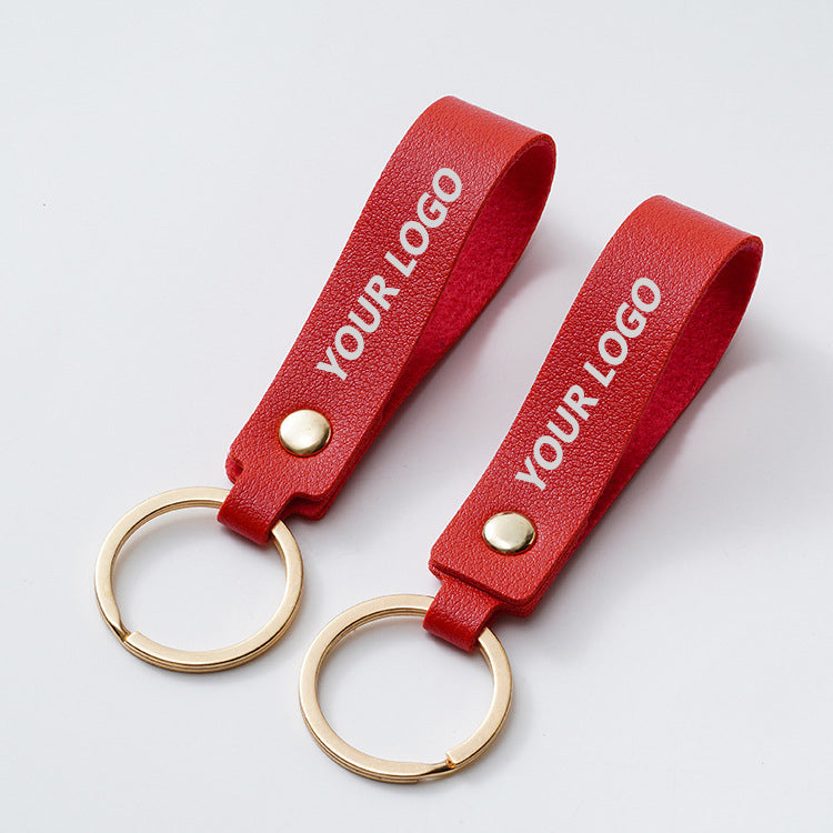 Litchi Grain Leather Cord Keychain