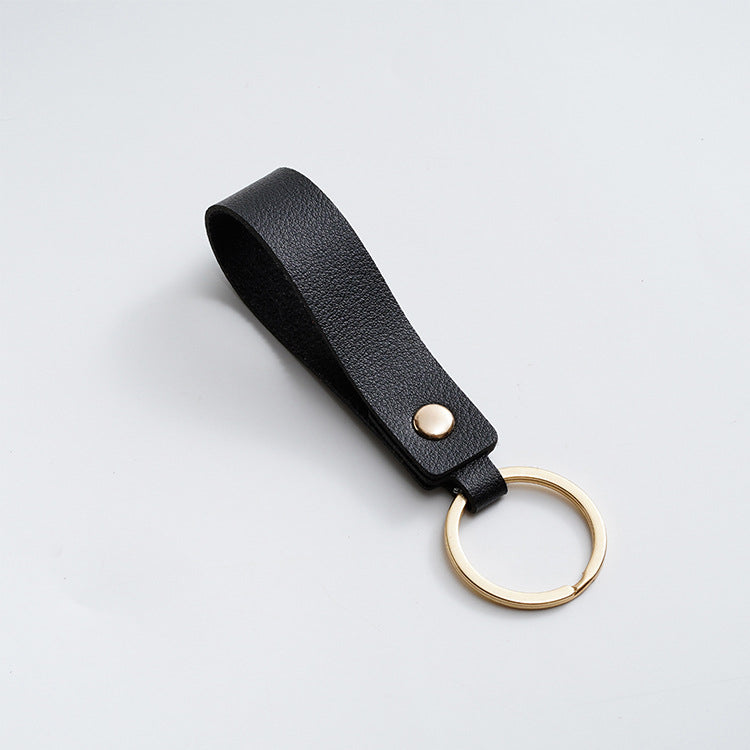 Litchi Grain Leather Cord Keychain