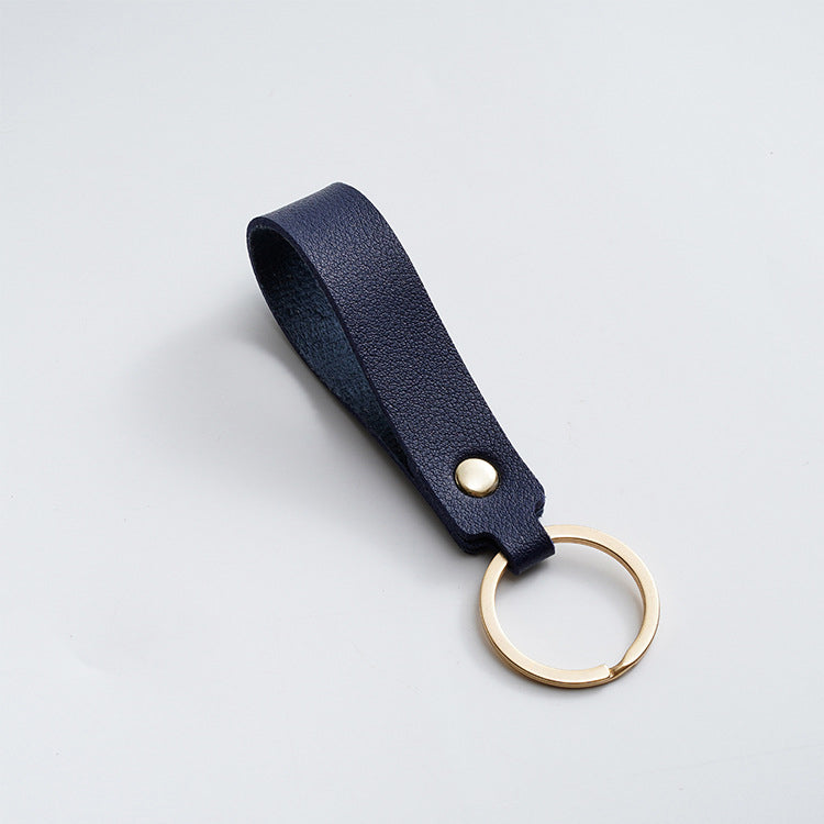 Litchi Grain Leather Cord Keychain