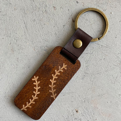 Wood & Leather Rectangular Keychain