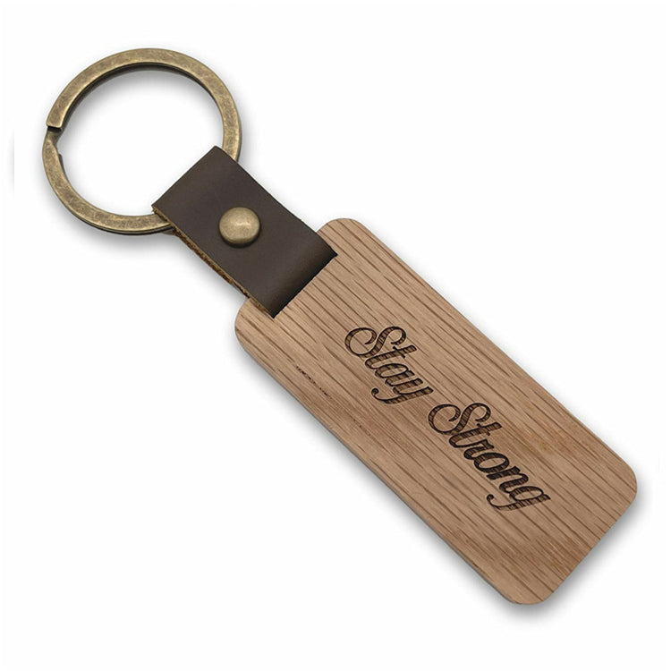 Wood & Leather Rectangular Keychain