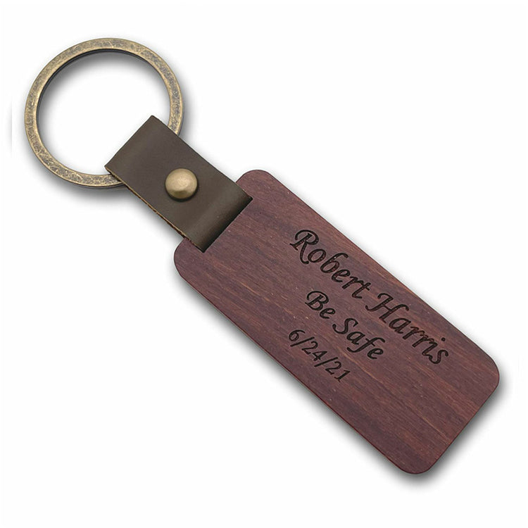 Wood & Leather Rectangular Keychain