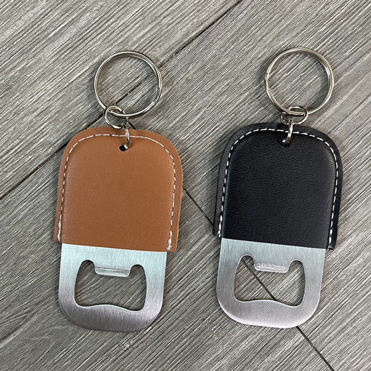 Leather and Metal Bottle Opener Keychain