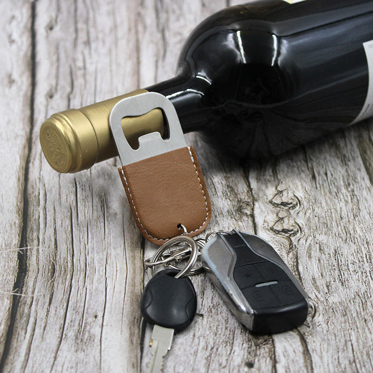 Leather and Metal Bottle Opener Keychain