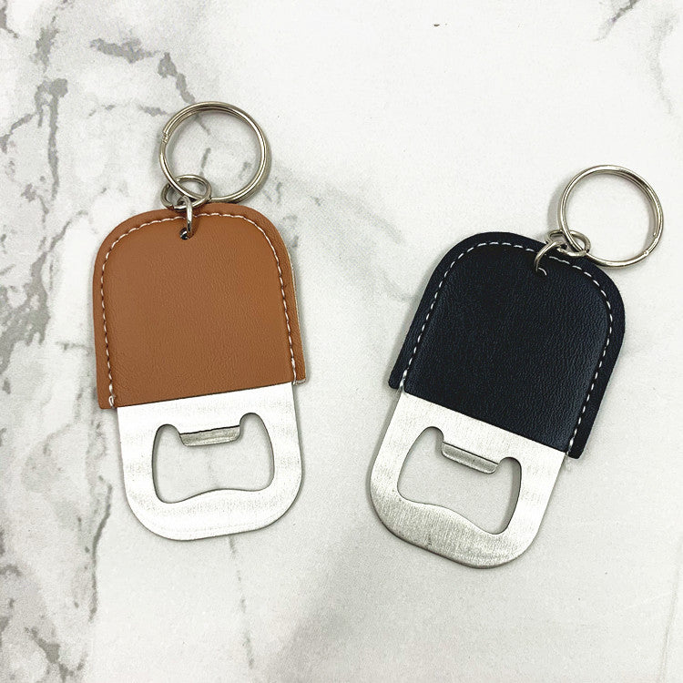 Leather and Metal Bottle Opener Keychain