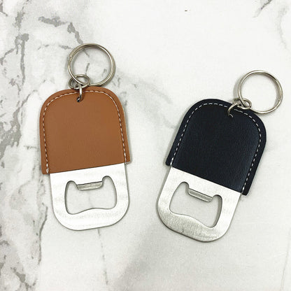 Leather and Metal Bottle Opener Keychain