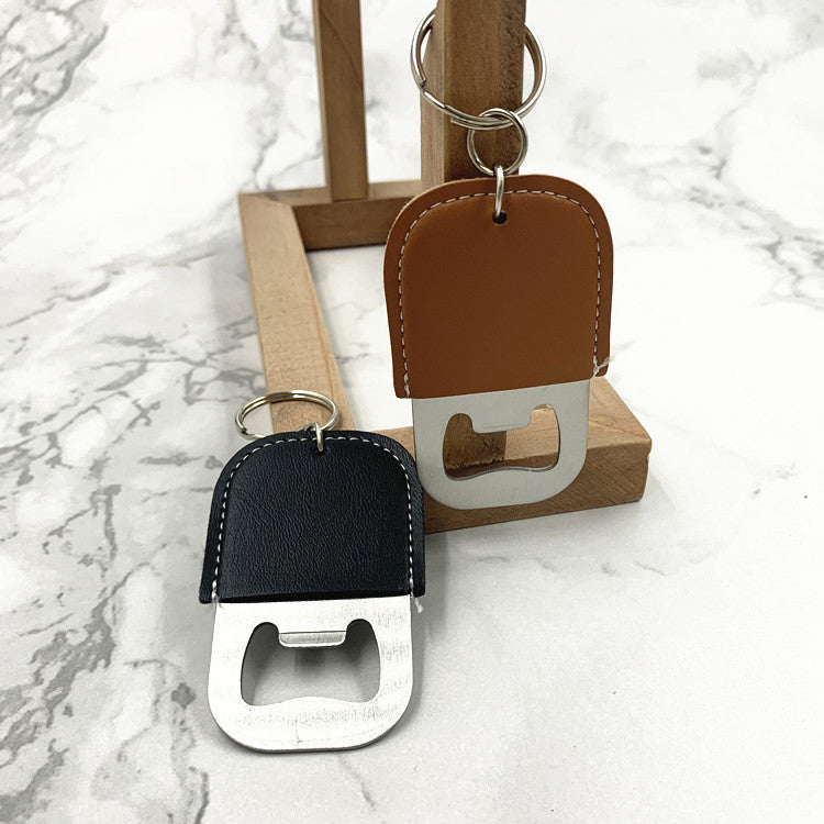 Leather and Metal Bottle Opener Keychain